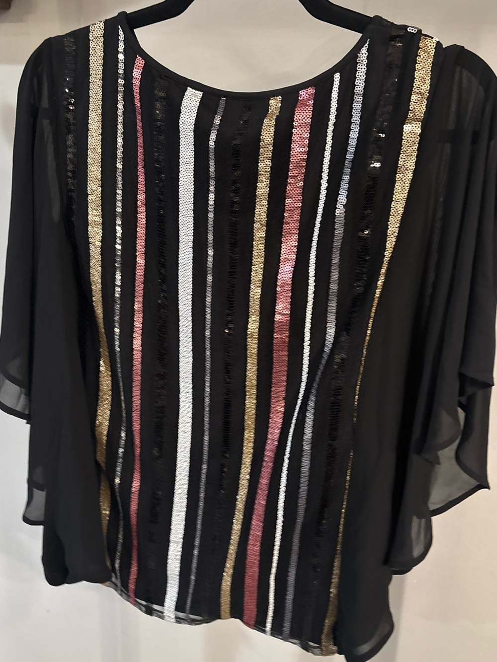 Bob Mackie Sheer sleeves Tunic with rose Gold, Silver Sequin Stripes - small - Picture 2 of 7